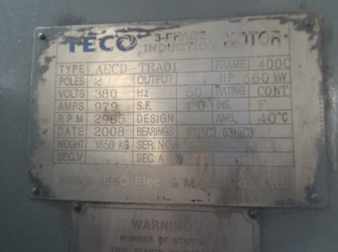 東元08年出廠大功率電機(jī)維修保養(yǎng) 業(yè)績案例 第2張 東元08年出廠大功率電機(jī)維修保養(yǎng) - TECO東元電機(jī) | 變頻器·伺服電機(jī)·減速機(jī)·電機(jī)解決方案