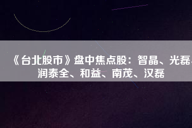 《臺北股市》盤中焦點股：智晶、光磊、潤泰全、和益、南茂、漢磊