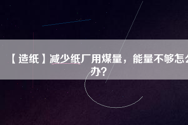 【造紙】減少紙廠用煤量，能量不夠怎么辦？